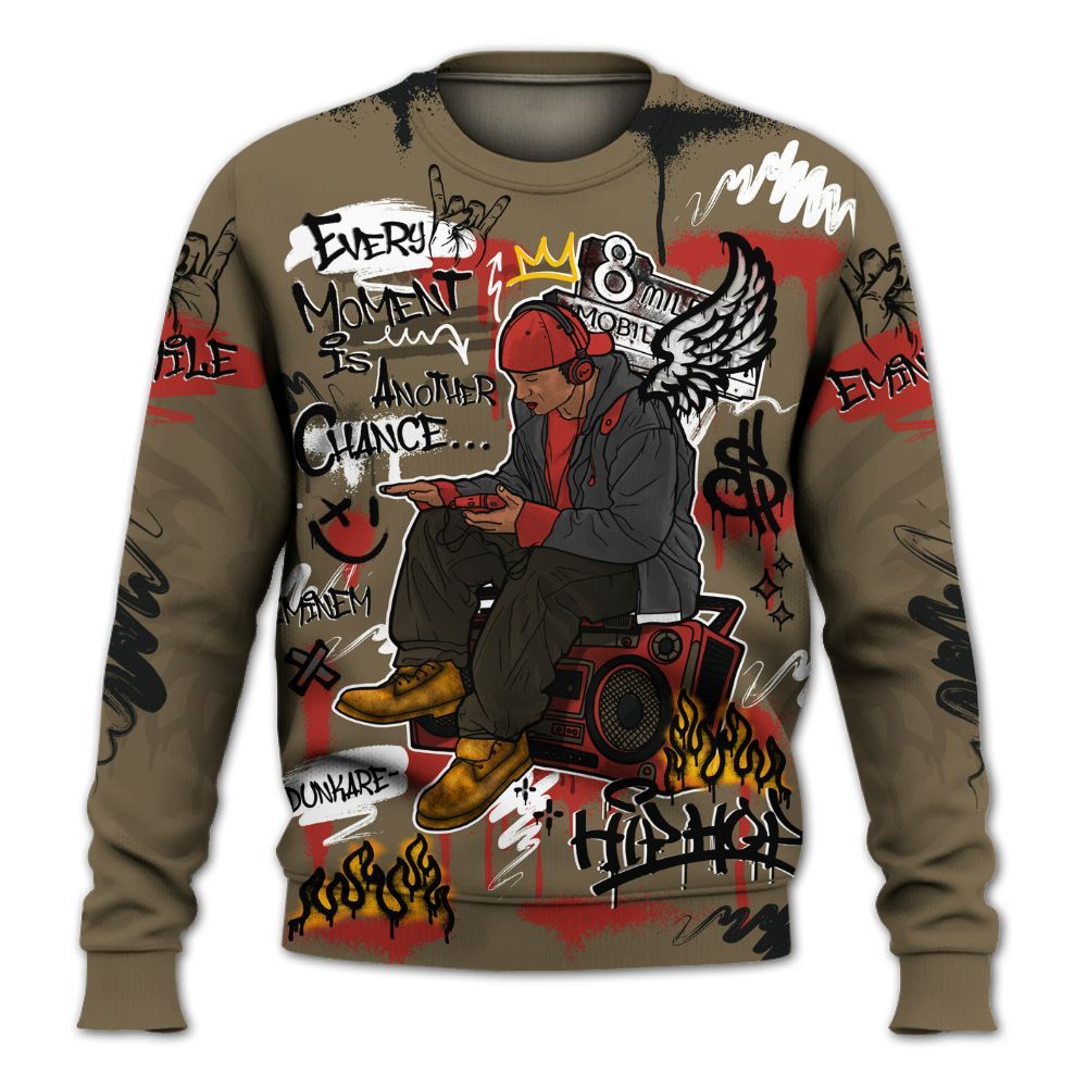 Sweatshirt To Match Olive 9s - 8Mile Movie Graffiti All Over Print