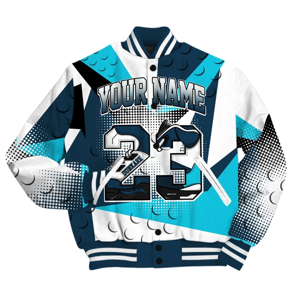 Varsity Jacket To Match Air Navy Baltic Blue Shirt, Poly Custom Name Number 23 5s All Over Print