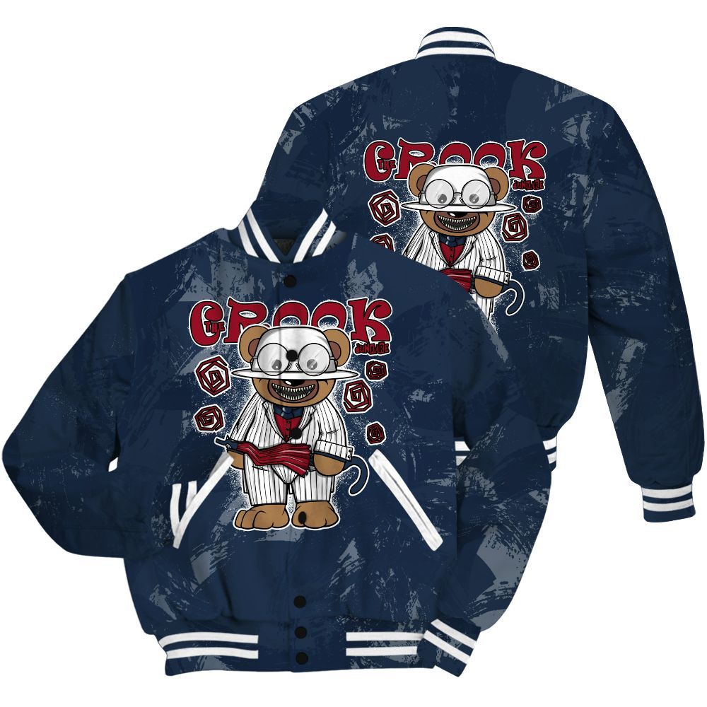 Varsity Jacket To Match White Midnight Navy 6s Shirt - Swindler Bear Circle Slpash All Over Print