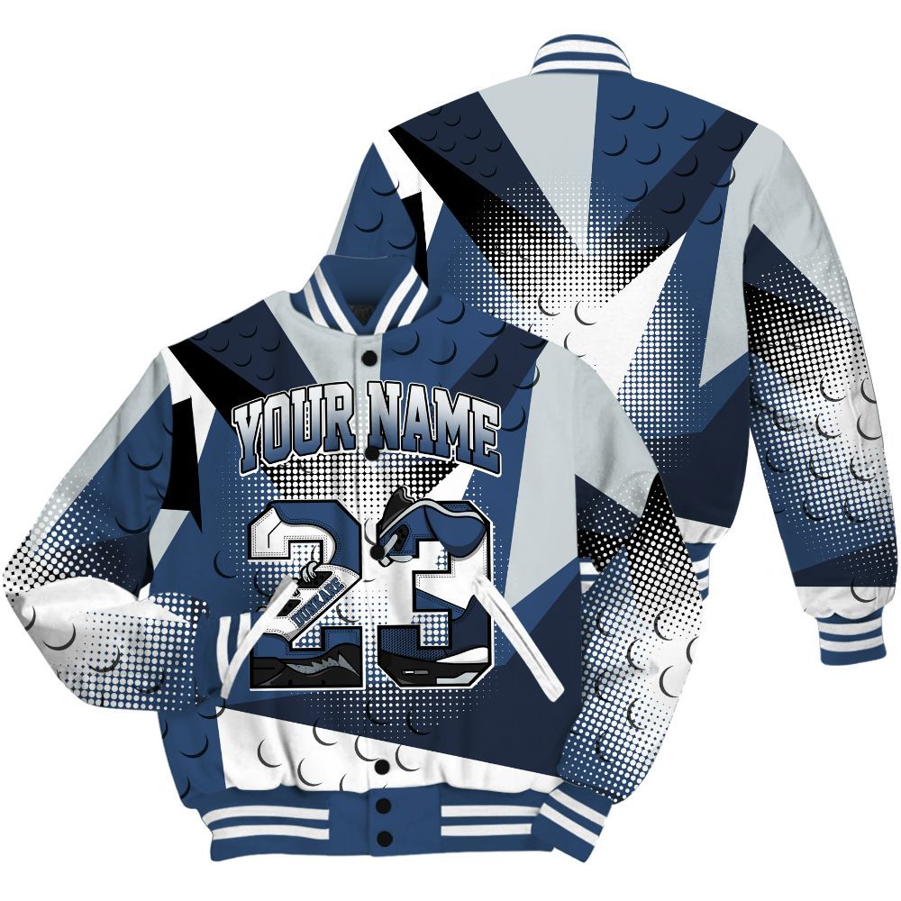 Varsity Jacket To Match Midnight Navy 4s Shirt, Poly Custom Name Number 23 5s All Over Print