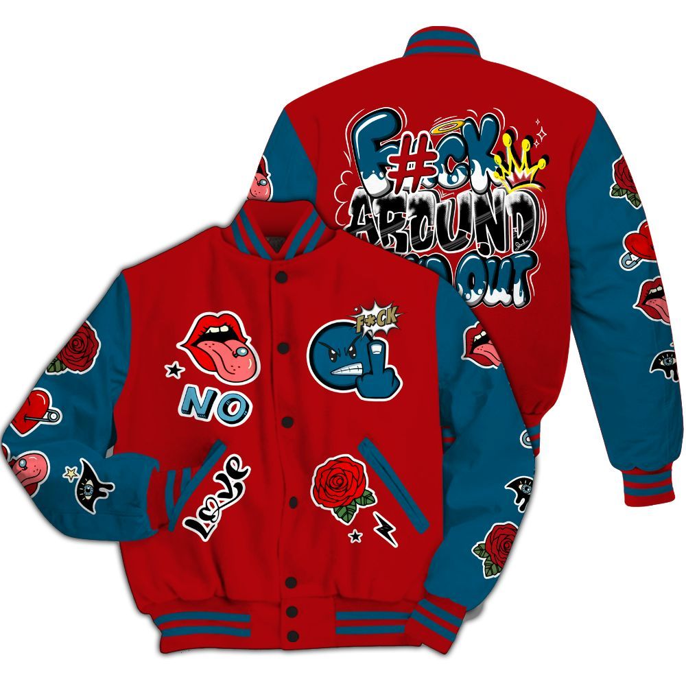 Varsity Jacket To Match OG Varsity Red 17s - FK Around Find Out All Over Print