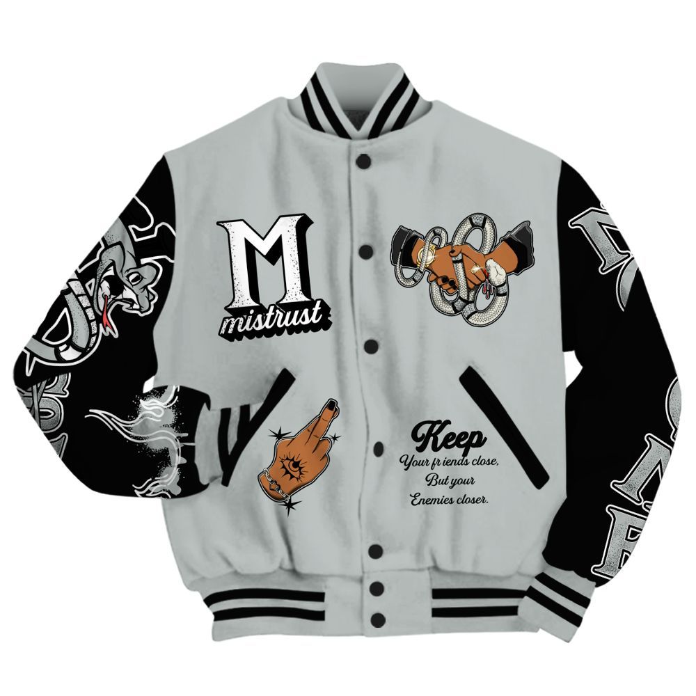Varsity Jacket To Match Black Wolf Grey 12s - Trust No One Snake-Bite Street Style All Over Print