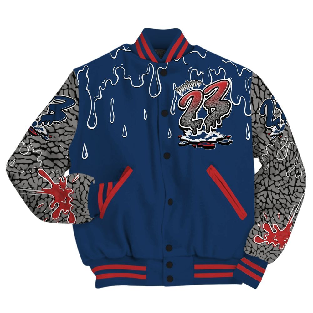Varsity Jacket To Match SP Sport Royal 3s Shirt, Custom Name 23 Drip Sludges All Over Print
