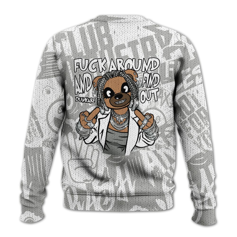 Knitted Sweater To Match Paris Cement Grey 4s - F#ck Around Bear Bear Monogram Graffiti