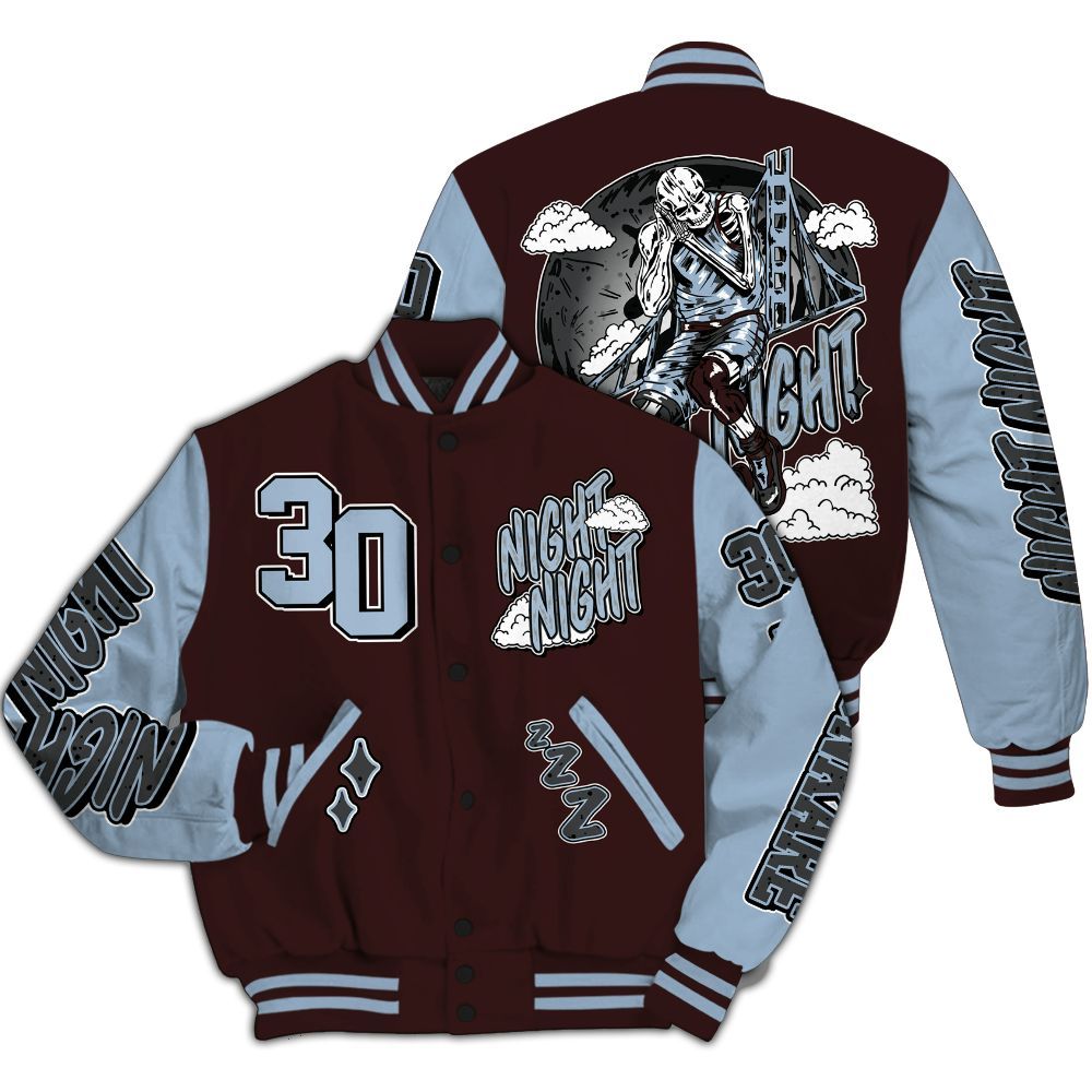 Varsity Jacket To Match Burgundy 5s - Seeya Skeleton All Over Print