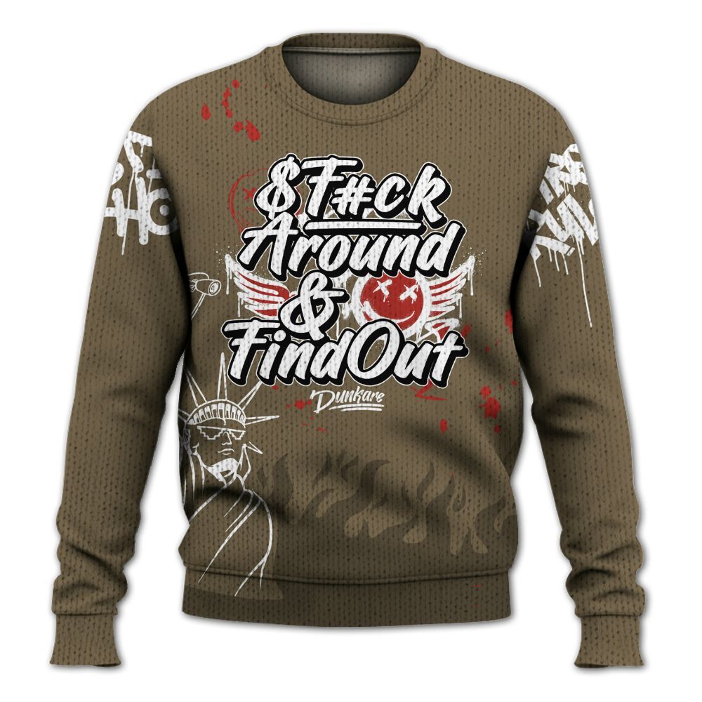 Knitted Sweater To Match Olive 9s - Graphic Fck Around Find Out