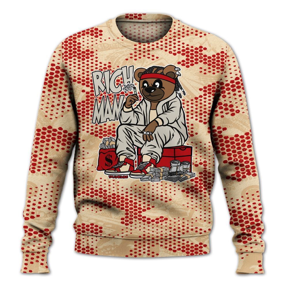 Sweatshirt To Match Dunk Low Strawberry Waffle - Rich Man Bear Banknotes Art All Over Print