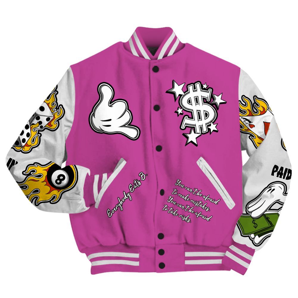 Varsity Jacket To Match Dunk Low Active Fuchsia - Everybody Paid In Full Graphic All Over Print
