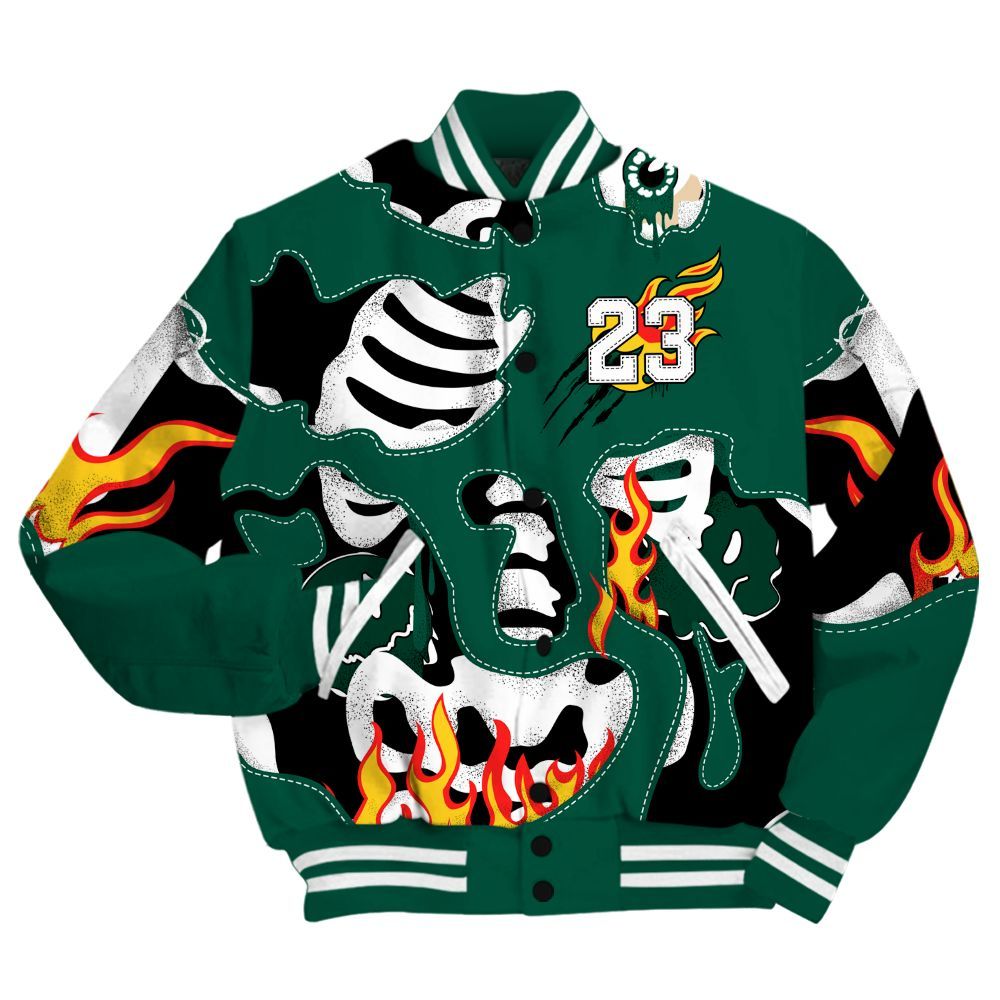 Varsity Jacket To Match Oxidized Green 4s - Skeleton Smile Flame Drip All Over Print