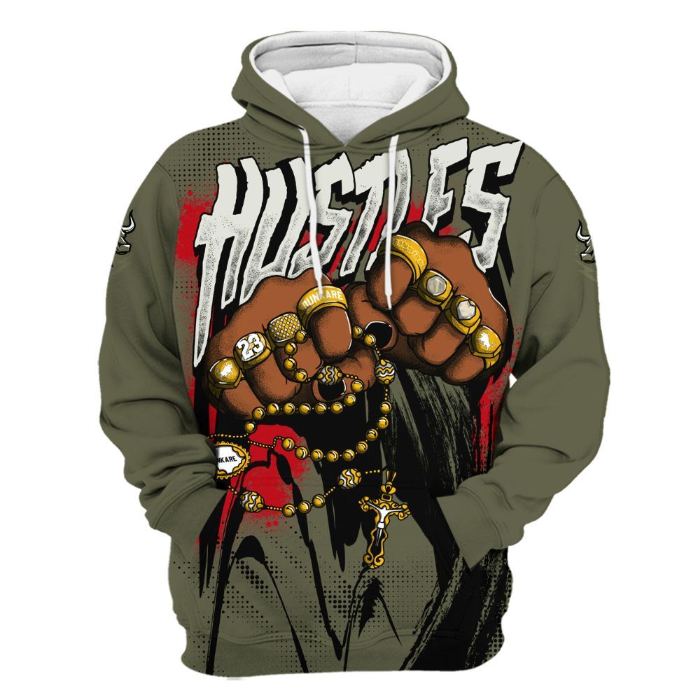 Hoodie To Match Travis Scott Low OG Medium Olive 1s - Hustle Make Money All Over Print