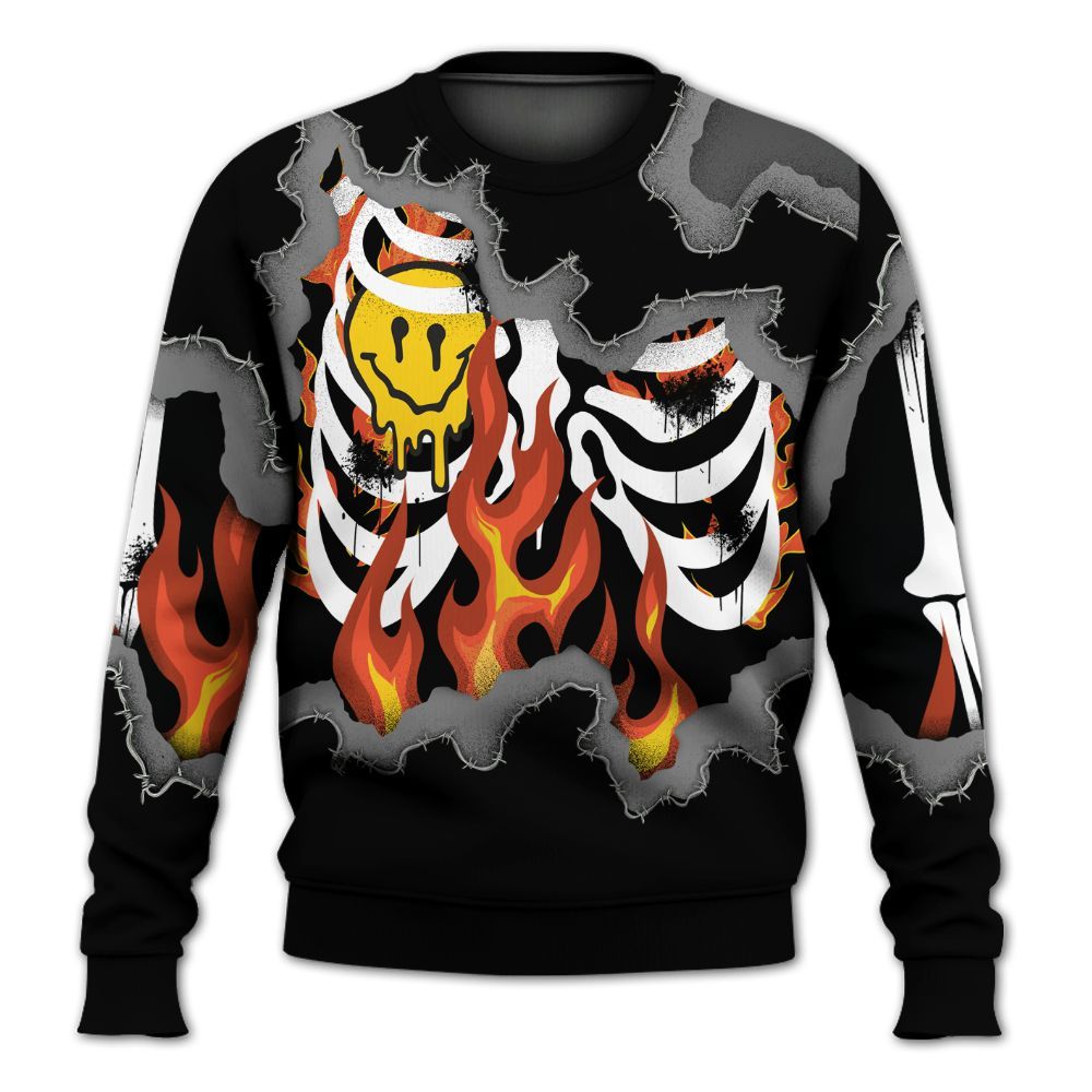 Sweatshirt To Match White Thunder 4s - Skeleton On Fire Skrrt All Over Print