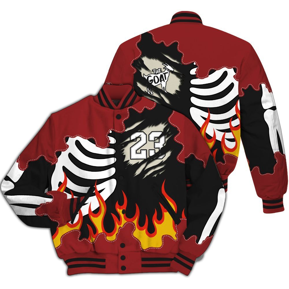 Varsity Jacket To Match High 85 Bred 1s - Burning Skeleton 23 G.O.A.T All Over Print