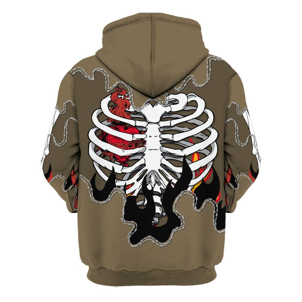 Hoodie To Match Olive 9s - Skeleton Heart On Fire All Over Print