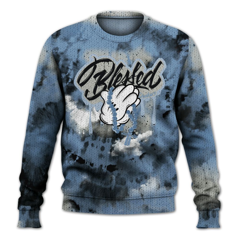 Knitted Sweater To Match University Blue 4s - God Blessed Tie Dye