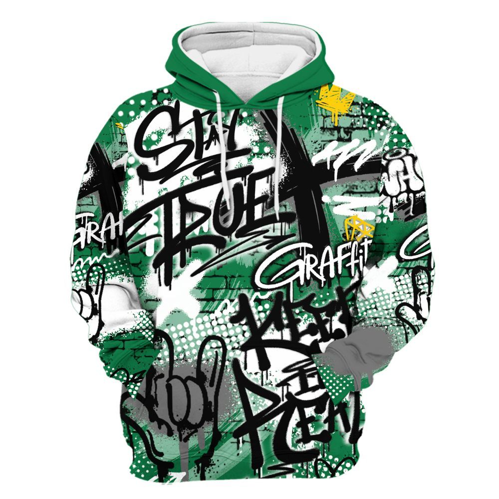 Hoodie To Match Pine Green 13s - True It Real Graffiti Streetwear All Over Print