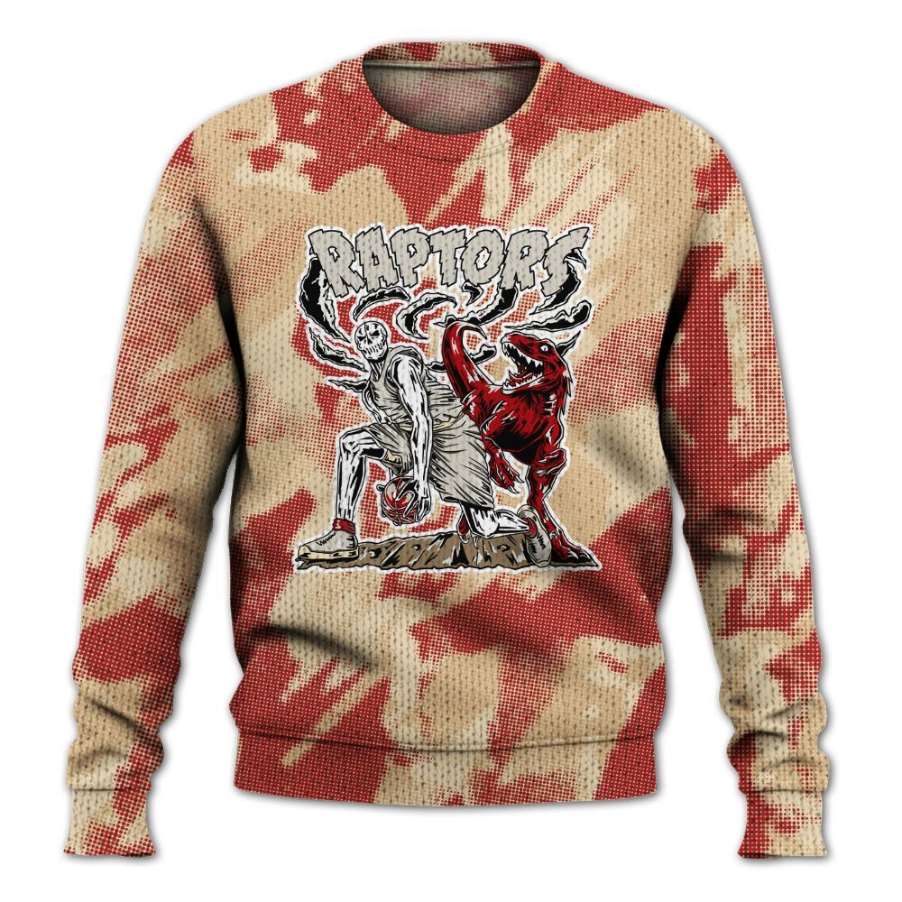 Knitted Sweater To Match Dunk Low Strawberry Waffle - Raptors Skeleton Abstract Halftone
