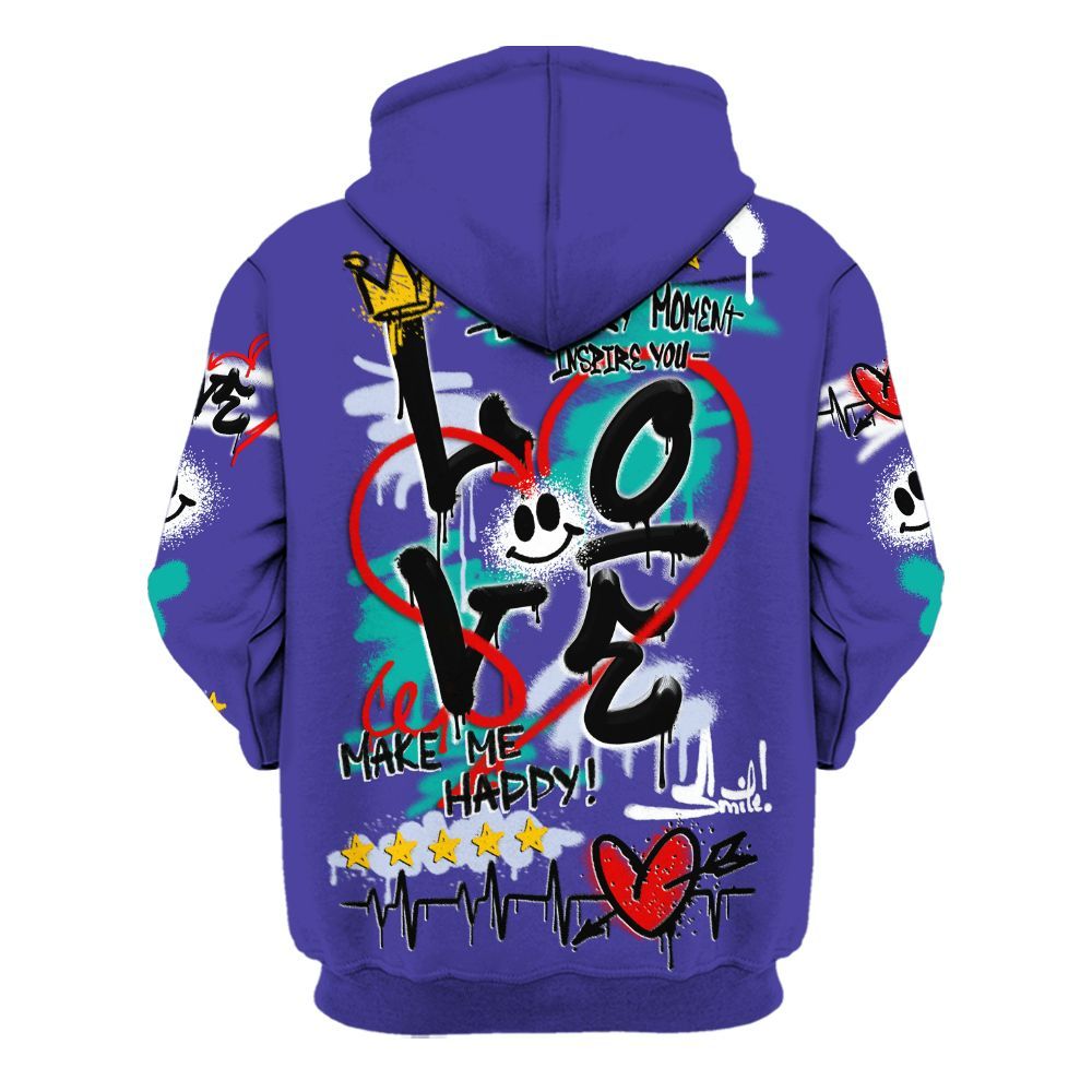 Hoodie To Match Retro Grape 5s - Happy Love Beats Graffiti All Over Print