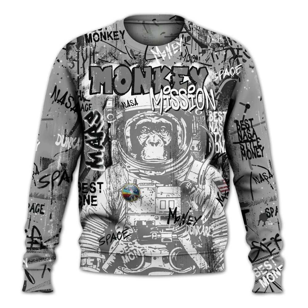 Sweatshirt To Match Black Wolf Grey 12s - Monkey Misson Space All Over Print
