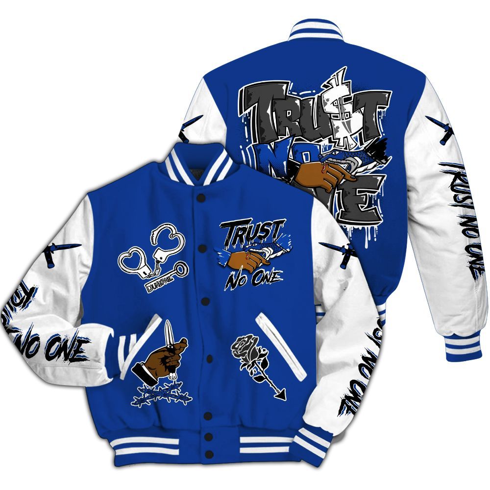 Varsity Jacket To Match Air Foamposite One Royal - Trust No One Dripping All Over Print