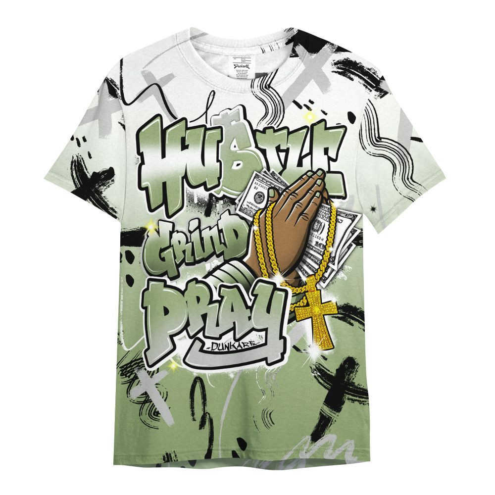 Shirt To Match Oil Green 4s - Money Hustle Grind Pray All Over Print
