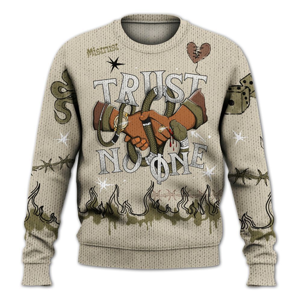 Sweater To Match Sail Neutral Olive 6s - Trust No One Snake-Bite Doodle Crayon Graphic