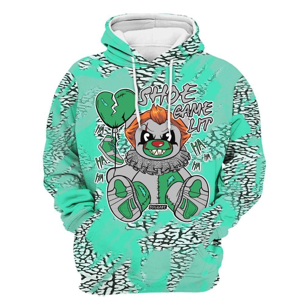 Hoodie To Match Black Green Glow 3s - Shoe Game Bear Abstract Halftone All Over Print