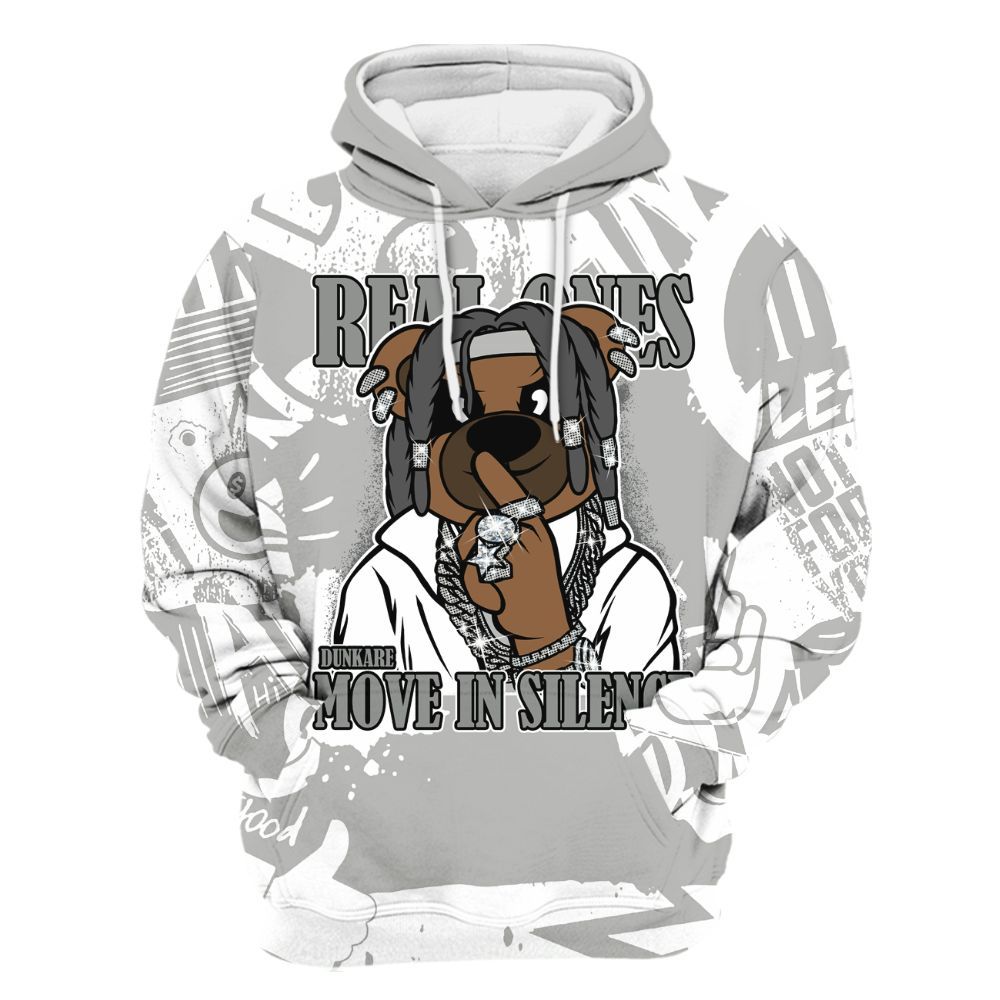 Hoodie To Match Paris Cement Grey 4s - Silent Achievers Bear Monogram Graffiti All Over Print