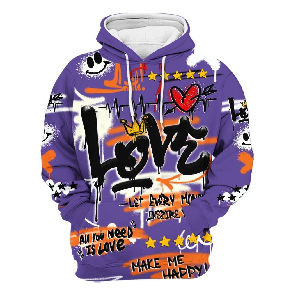 Hoodie To Match Air Max Waffle SP Voltage Purple - Happy Love Beats Graffiti Streetwear All Over Print