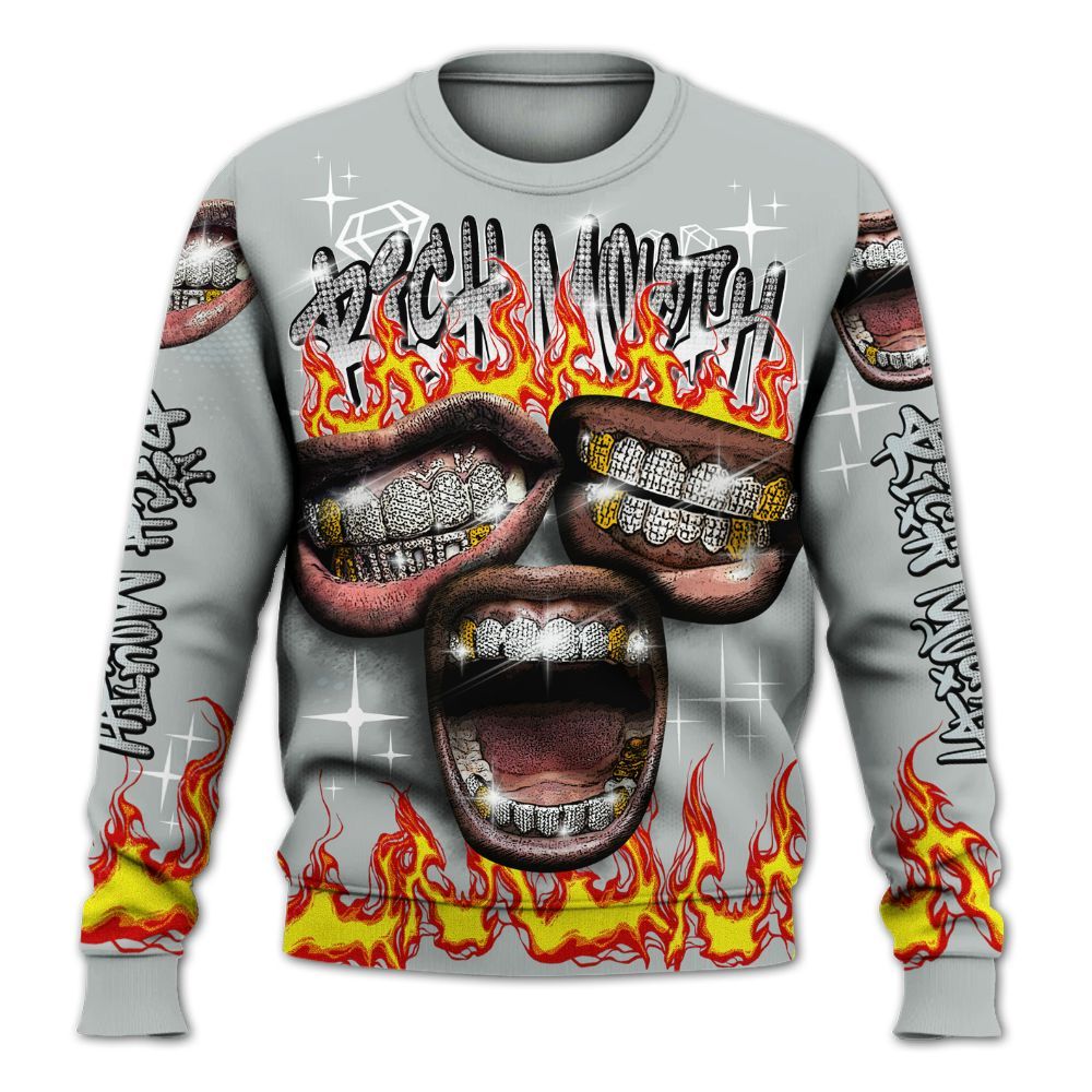 Sweatshirt To Match Black Wolf Grey 12s - Rich Mouth Fire Rap Retro 90s All Over Print
