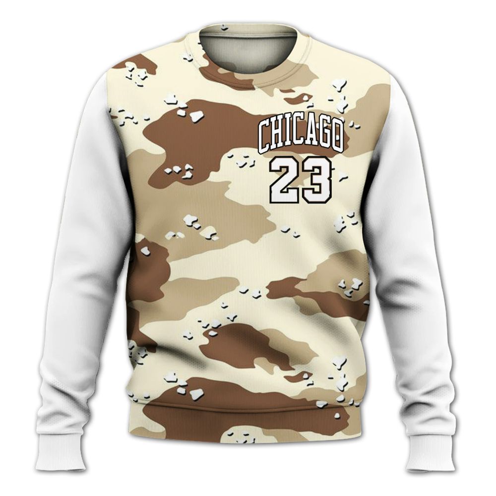 Sweatshirt To Match Desert Camo 3s - Custom Name Chicago 23 All Over Print