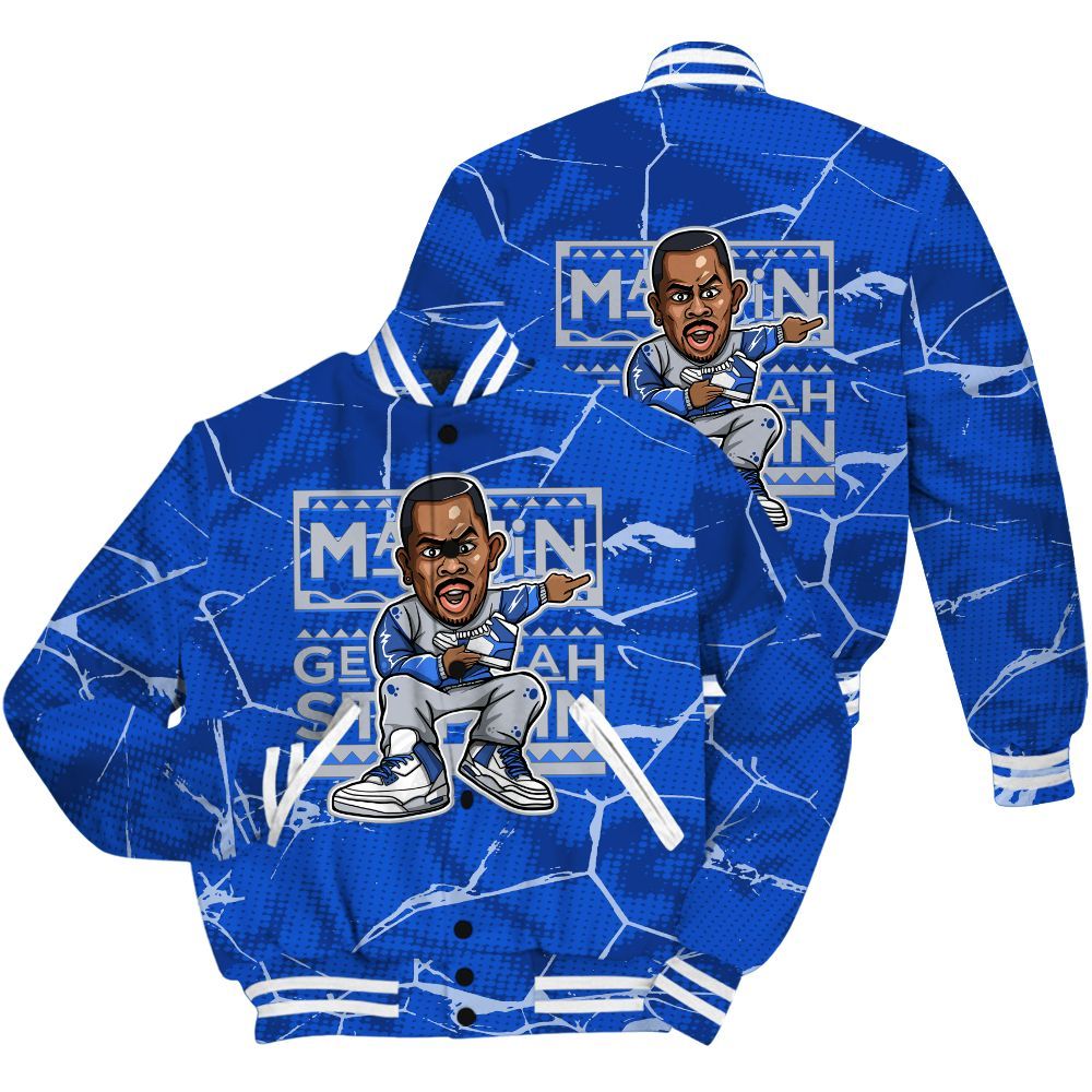 Varsity Jacket To Match Air Foamposite One Royal Shirt - Get Tag Sneakers Steppin' Graphic Crack All Over Print