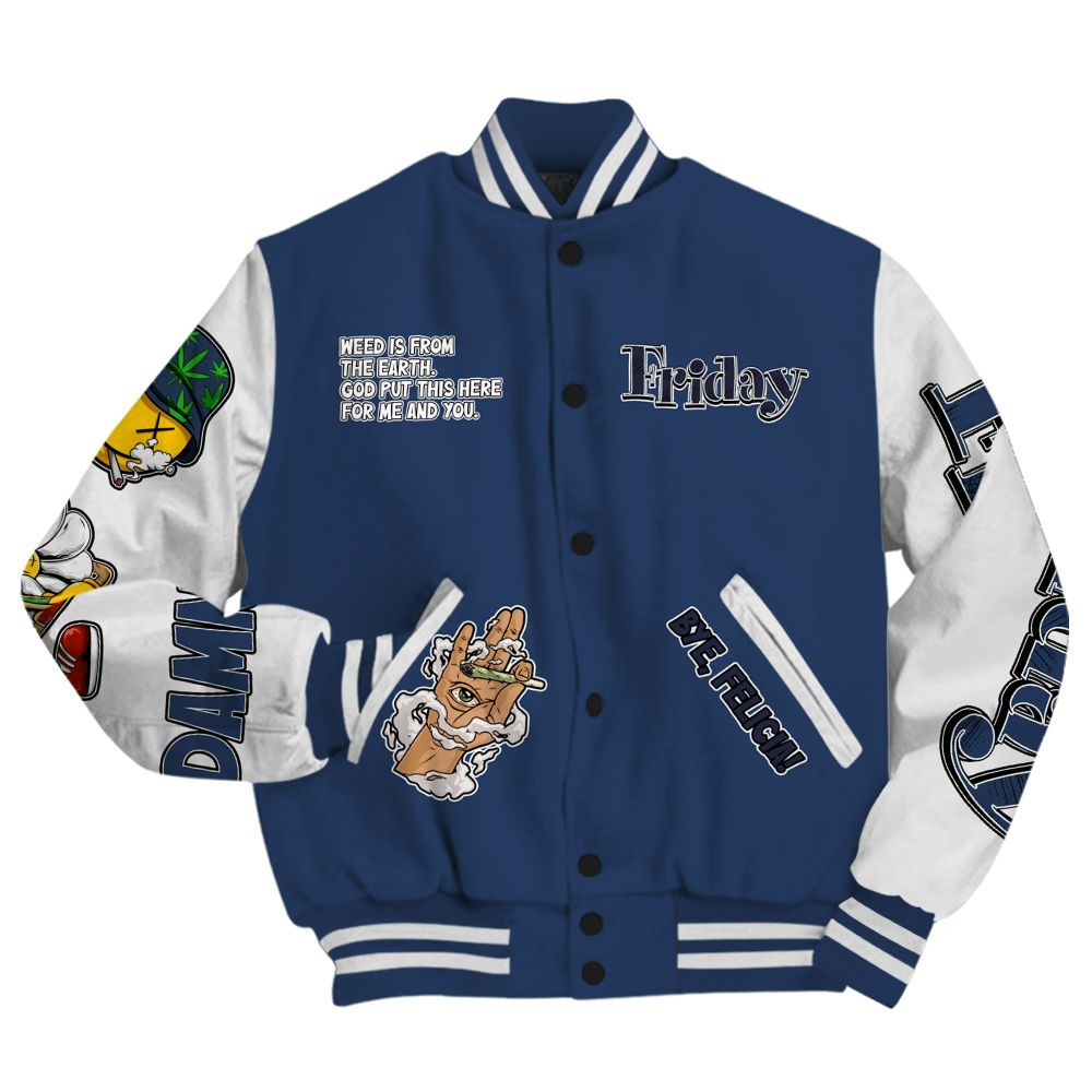 Varsity Jacket To Match Low 85 Metallic Blue 1s - Friday Sneaker Stress Style All Over Print