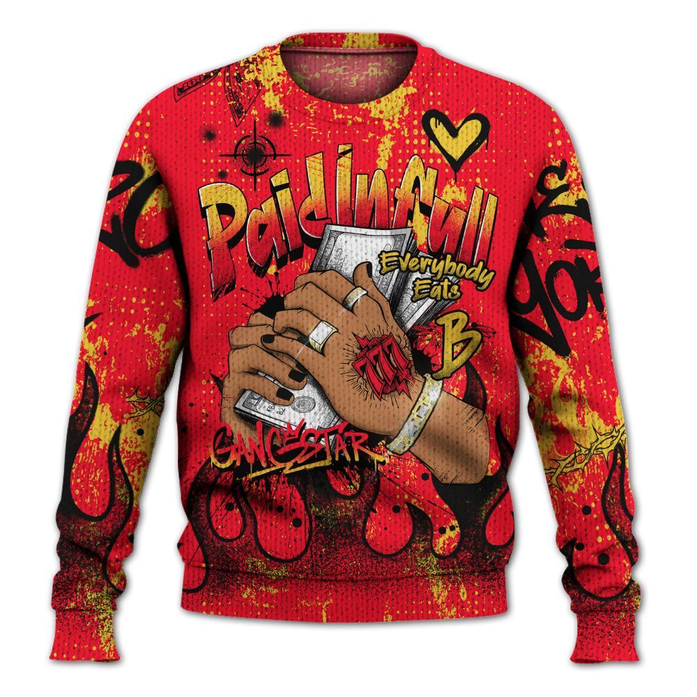 Knitted Sweater To Match KD 18 Air Bakin - Lucky Money Paid In Full Graffiti