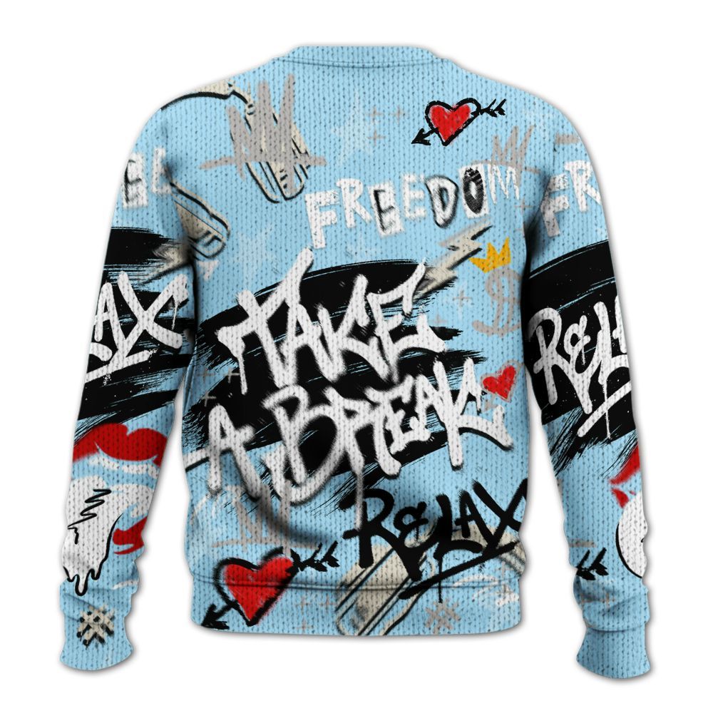 Knitted Sweater To Match Retro SoleFly 13s - Take Break Freedom Graffiti Streetwear
