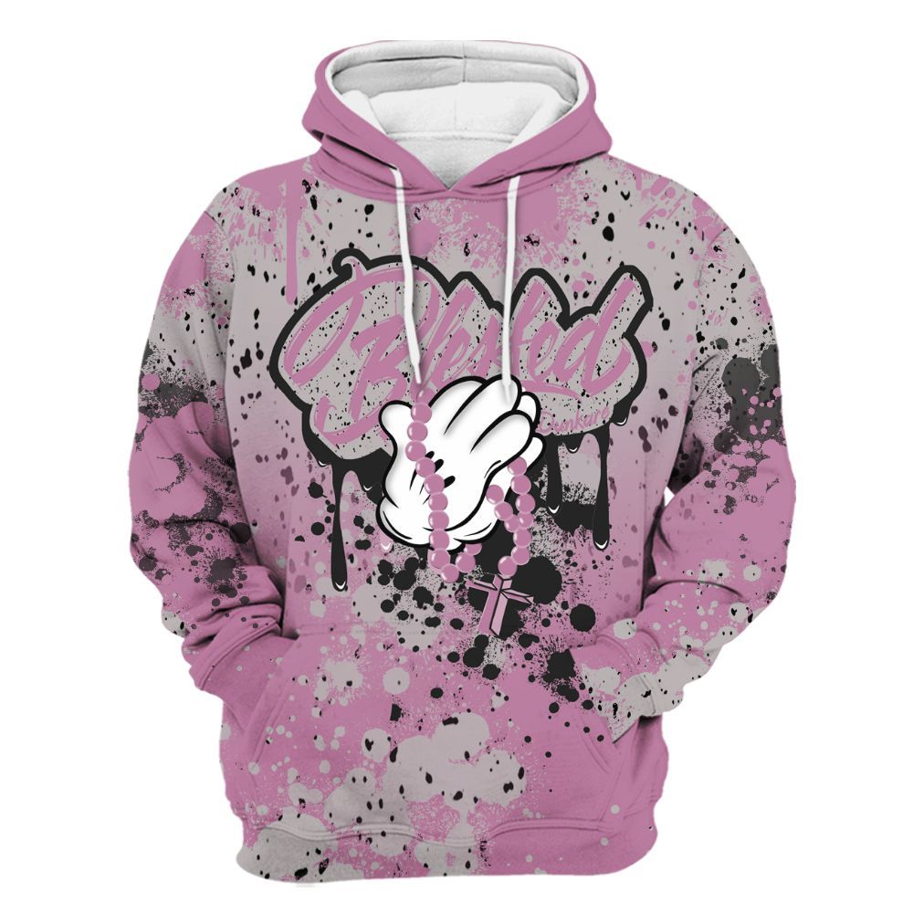 Hoodie To Match Neutral Grey Black White Orchid 4s - God Blessed Ink Drip All Over Print