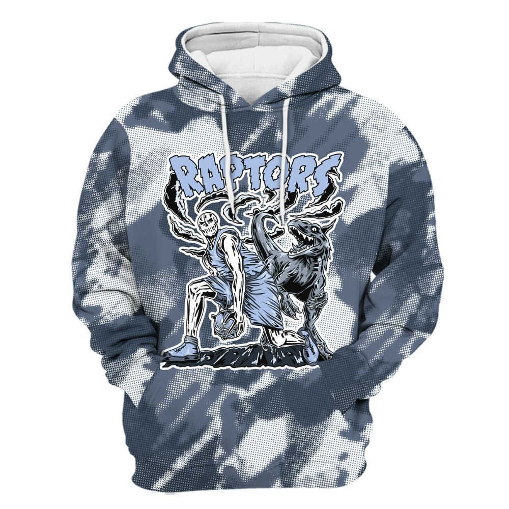 Hoodie To Match Low Diffused Blue 11s - Raptors Skeleton Abstract Halftone All Over Print