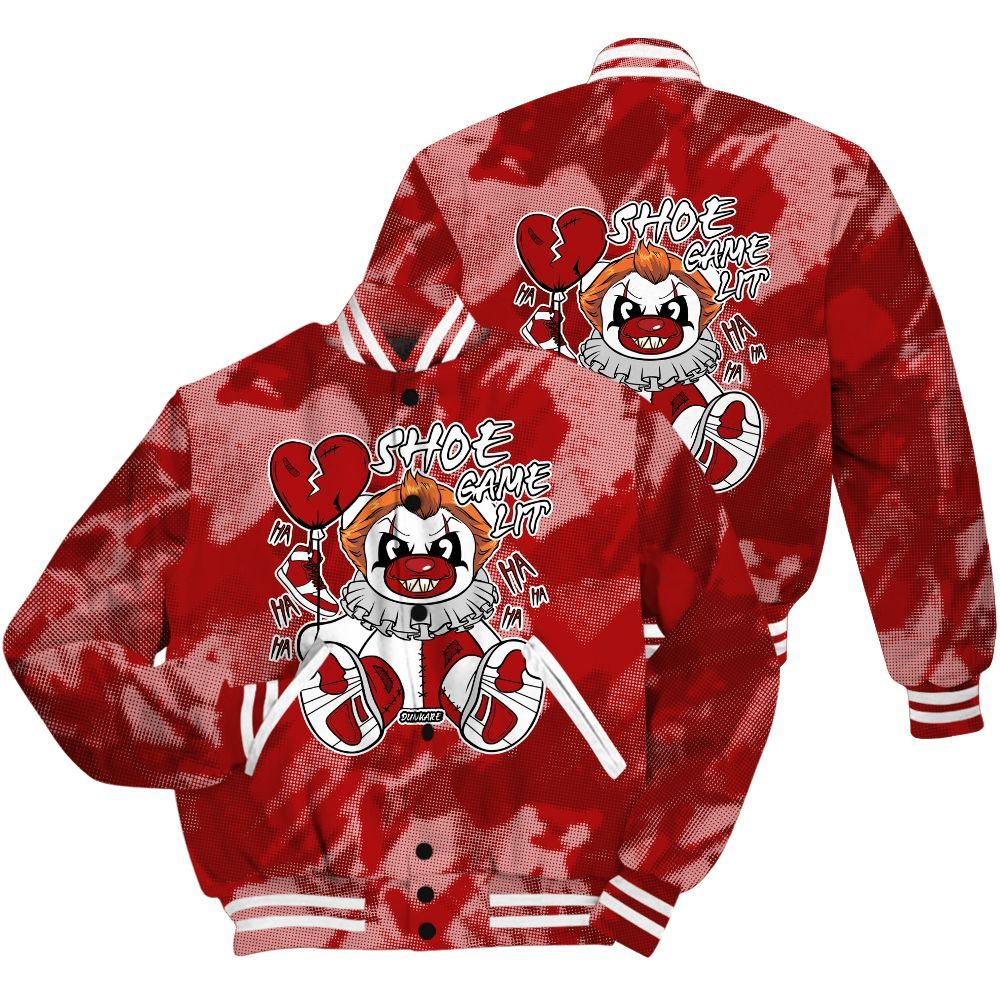 Varsity Jacket To Match Red Taxi 12s Shirt - Shoe Game Bear Abstract Halftone All Over Print