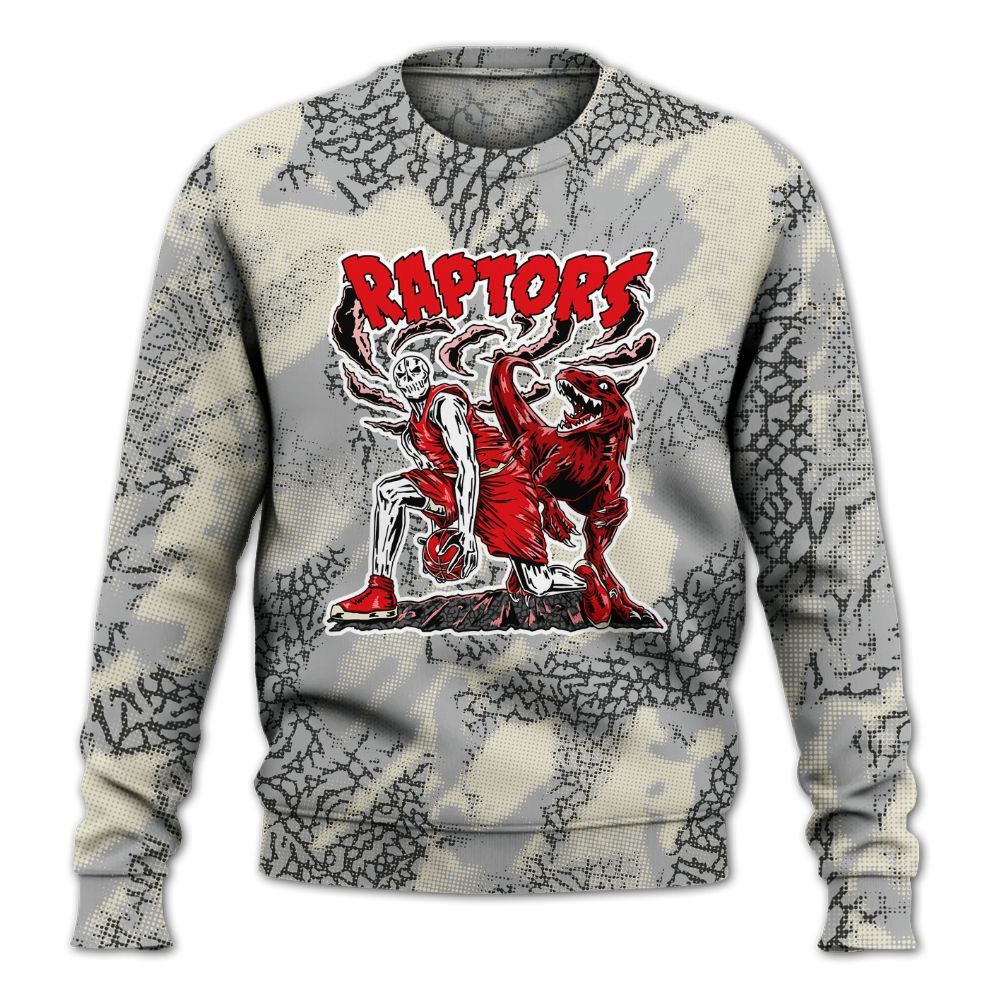 Sweatshirt To Match Cement Grey 3s - Raptors Skeleton Abstract Halftone All Over Print