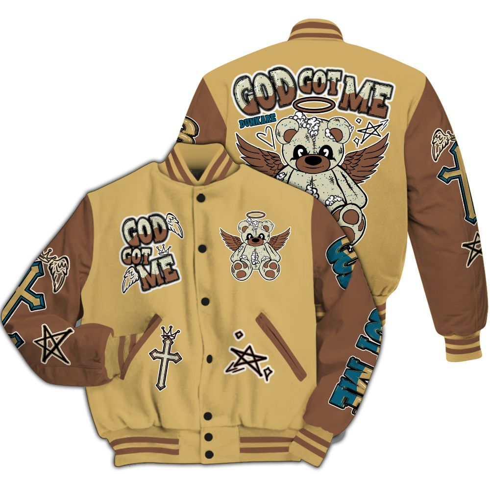 Varsity Jacket To Match Retro Cacao Wow 4s - Gods Guides Me Bear All Over Print