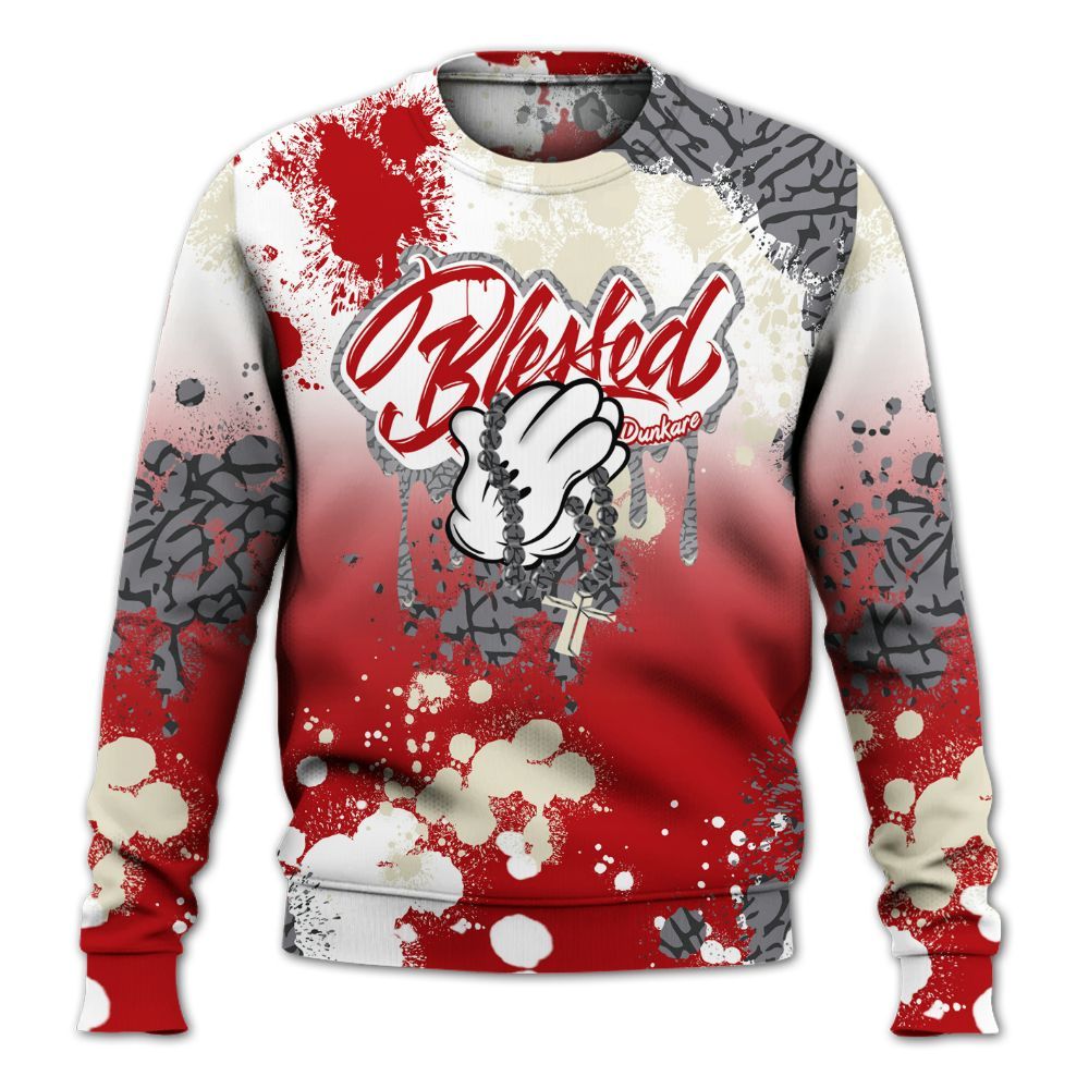 Sweatshirt To Match Cement Grey 3s - God Blessed Dripping All Over Print