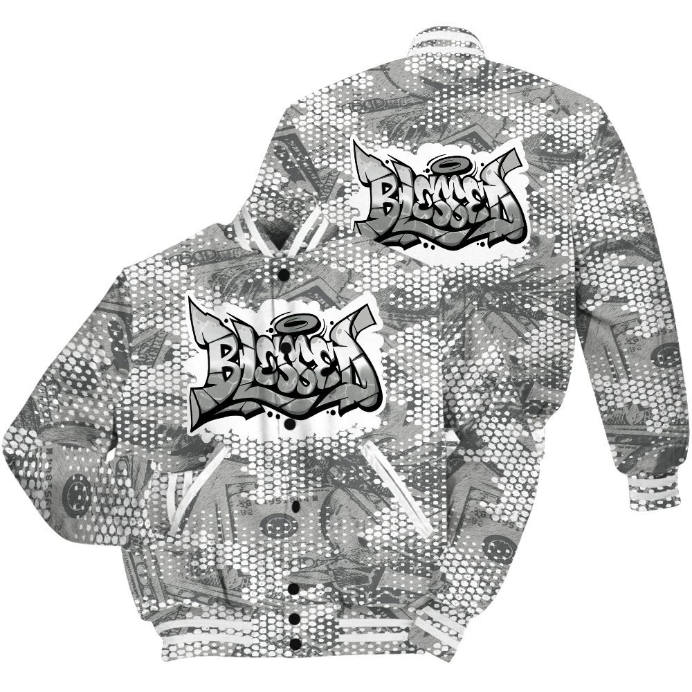 Varsity Jacket To Match Retro Wet Cement 4s Shirt - Blessing Graphic Banknotes All Over Print