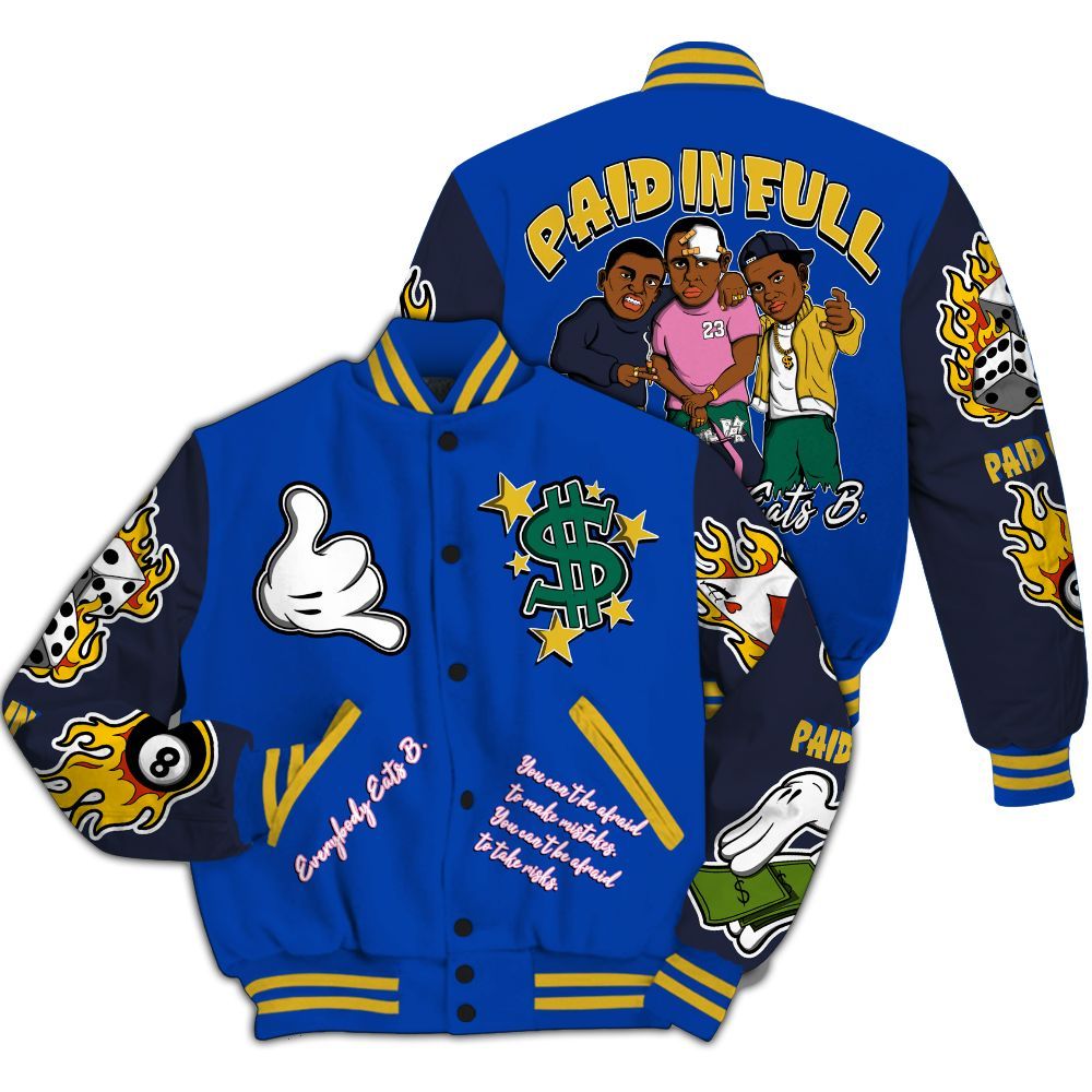 Varsity Jacket To Match Brazil Racer Blue Yellow 3s - Everybody Paid In Full Graphic All Over Print