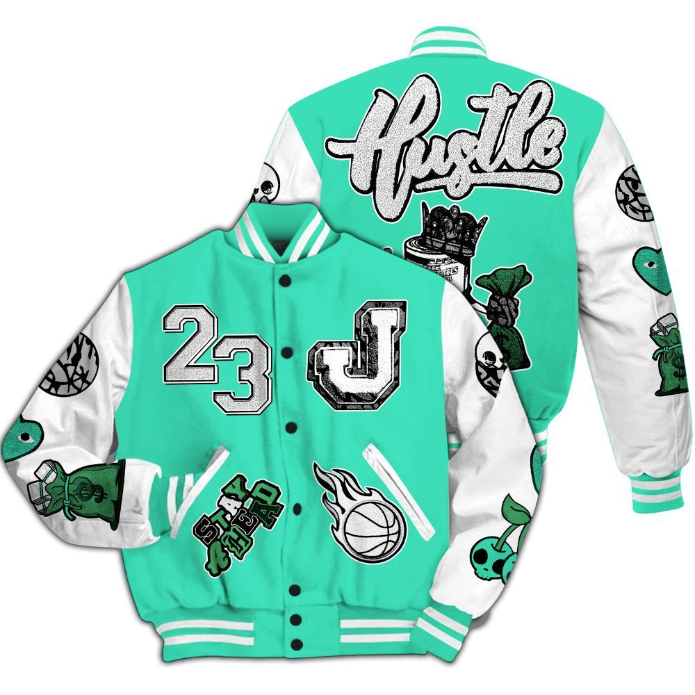 Varsity Jacket To Match Black Green Glow 3s - Hustles Money Number 23 All Over Print
