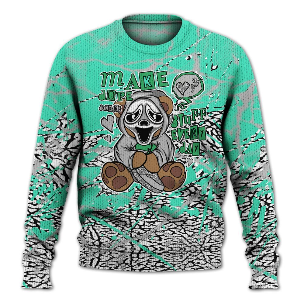 Knitted Sweater To Match Black Green Glow 3s - Make Dopes Bear Profound