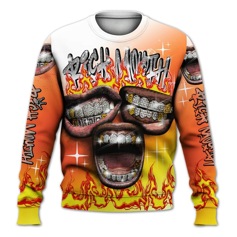 Sweatshirt To Match Dunk High Candy Corn - Rich Mouth Fire Rap Retro 90s All Over Print
