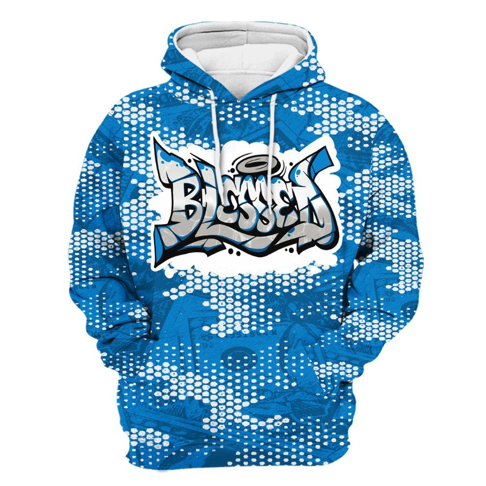 Hoodie To Match Industrial Blue 4s - Blessing Graphic Banknotes All Over Print