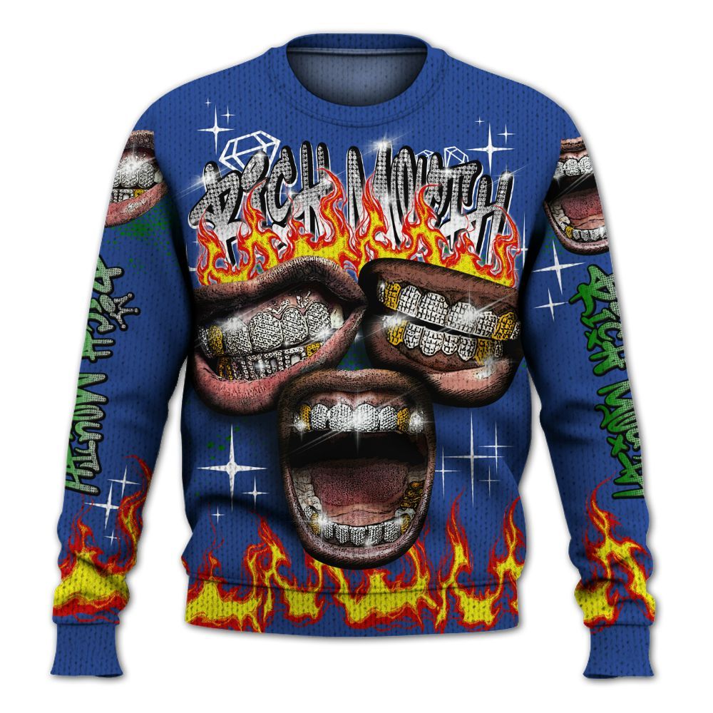 Knitted Sweater To Match Retro Hyper Royal 13s - Rich Mouth Fire Rap Retro 90s