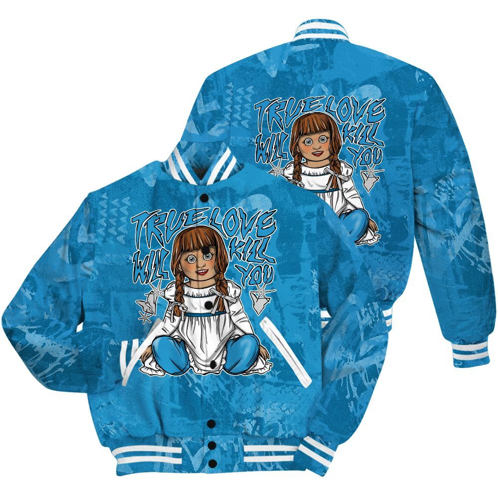 Varsity Jacket To Match Powder Blue 9s Shirt - Genuine Loves Bear Heart Grunge All Over Print