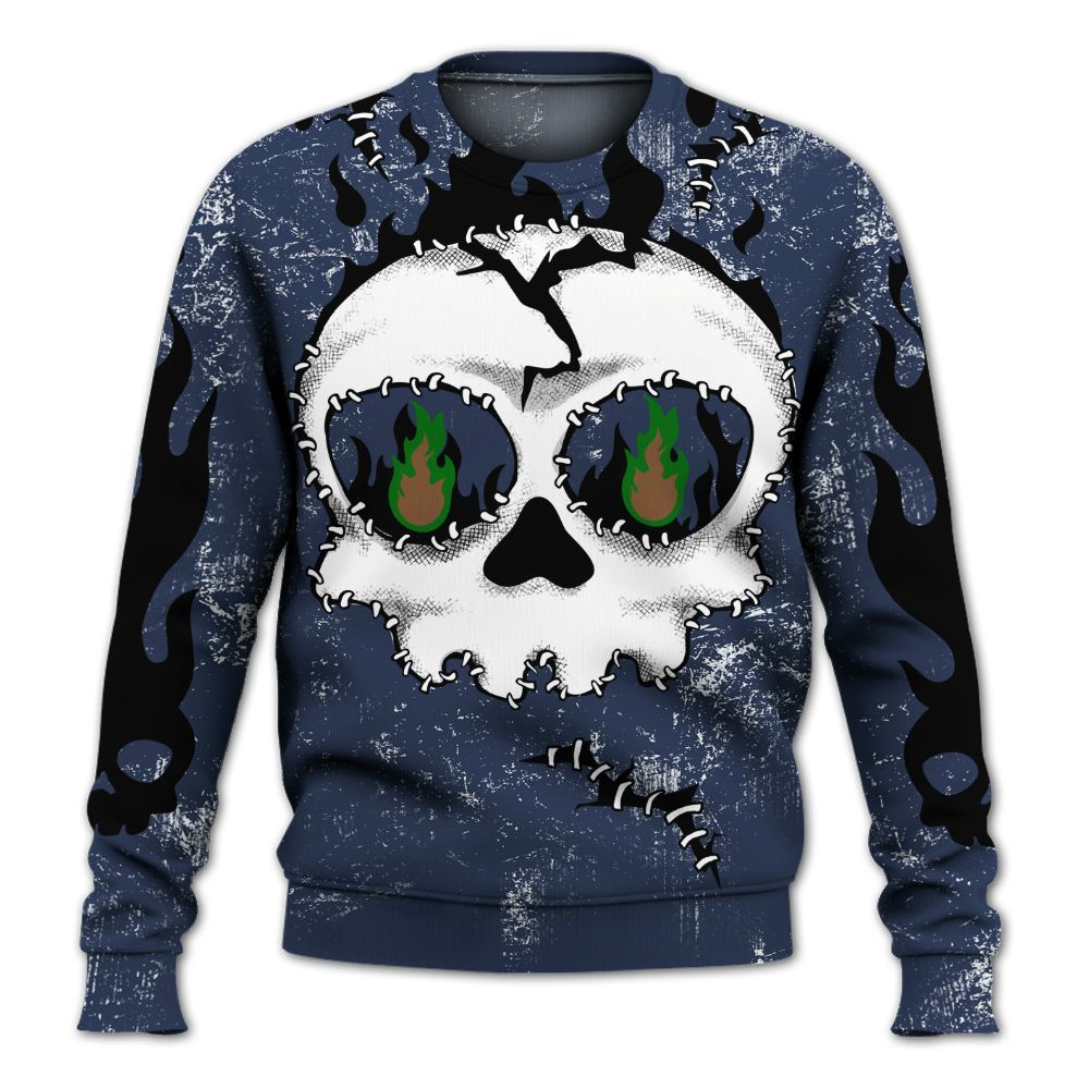 Sweatshirt To Match Midnight Navy 13s - Cracked Skull Stitches All Over Print