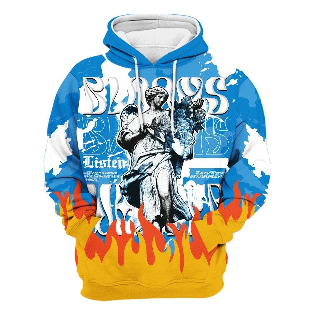 Hoodie To Match Industrial Blue 4s - Blooms Whisper Retro Military Blue 4s Outfit All Over Print